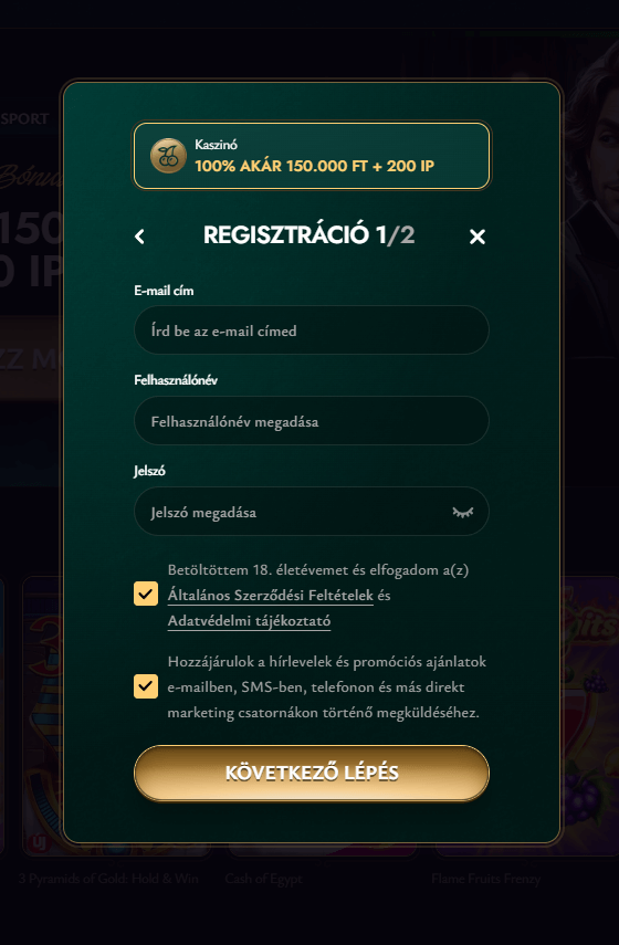 cashed regisztráció 1 lépés