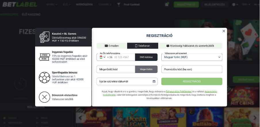 regisztráció Betlabel kaszinó telefonszámon keresztül