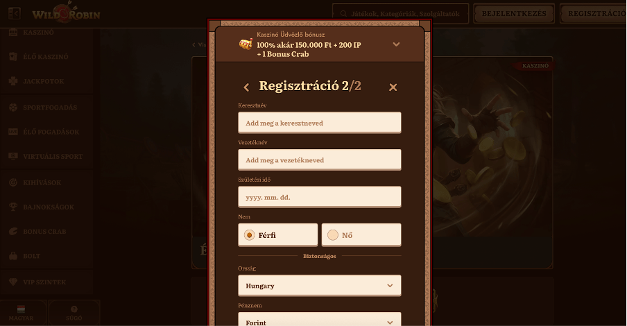 képernyőkép Wildrobin Casino regisztráció 3