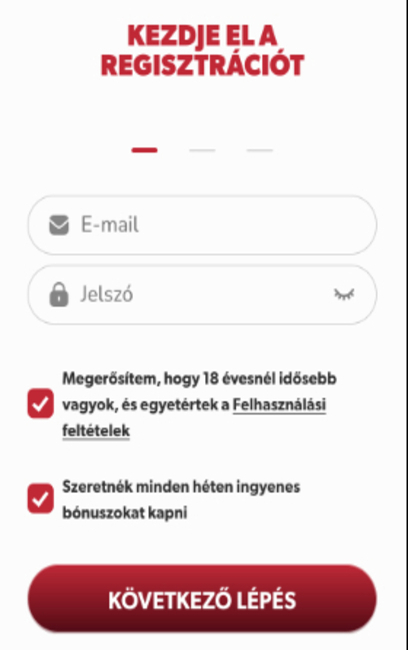 Betista Kaszinó regisztrációs képernyőkép