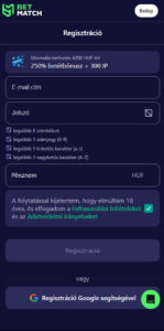 Betmatch kaszinó regisztráció