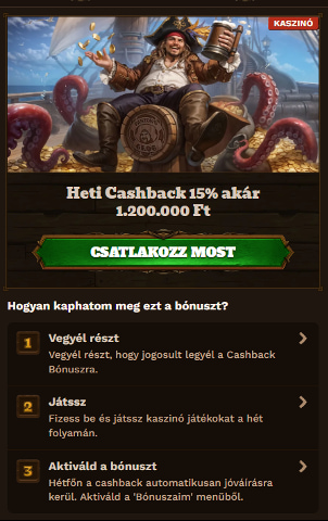 FatPirate Kaszinó Heti Cashback