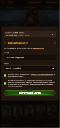 FatPirate Kaszinó regisztráció 1. lépés