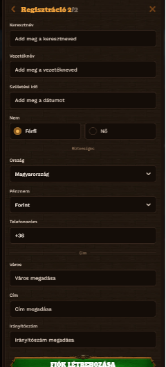 FatPirate Kaszinó regisztráció 2. lépés
