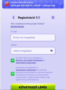 Spinbara Kaszinó regisztráció 1. lépés