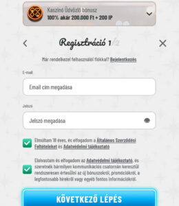 Wyns Casino regisztráció 1. lépés